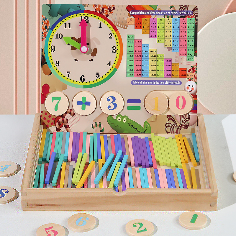 Montessori Children's Wooden Math Counting Building Blocks Stick Stacking Game Educational Teaching Aids Learning Toys for Kids