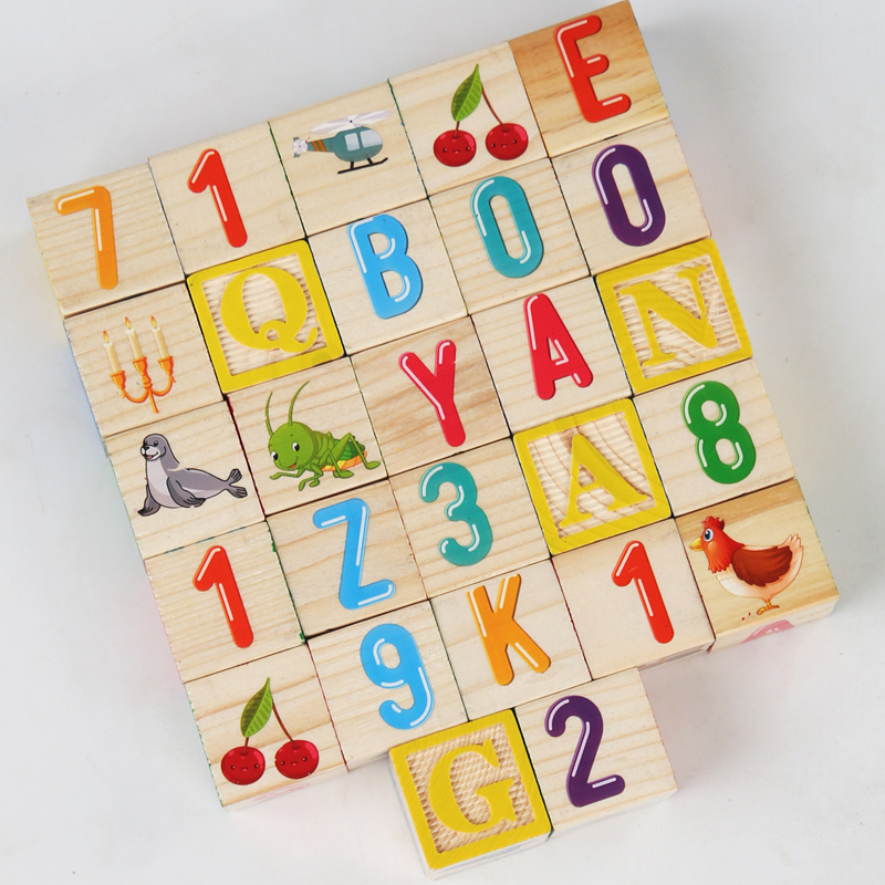 Factory Direct Sale Wooden Baby Toys Wooden Letter Shape Recognition Building Blocks Montessori ABC Toys