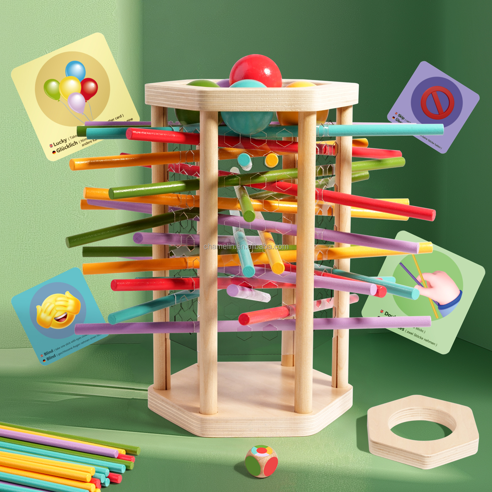 New Arrival Montessori Game Wooden Board Dice Games Classic Fun Kerplunk Games Colorful Stick Pulling Math Educational Toys