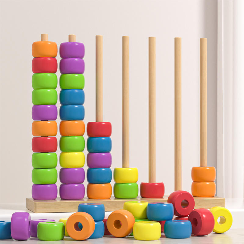 Hot Sale Educational Baby Wooden Toys Wooden Number Counting Stacker Wooden Stacking Rings