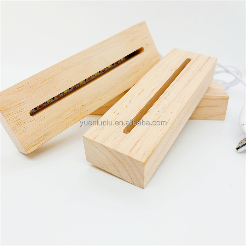 Hot Selling Beech USB Rectangular Night Light Wooden Led Light Bases For Acrylic