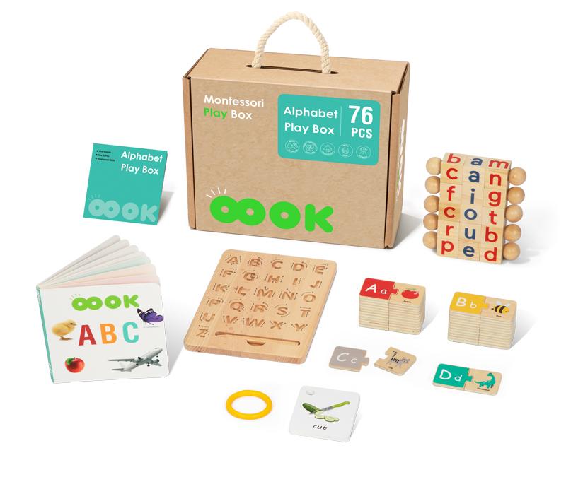 Montessori Alphabet Play Set Wooden Word Block Letters Board Learning Puzzle Educational Box for Kids