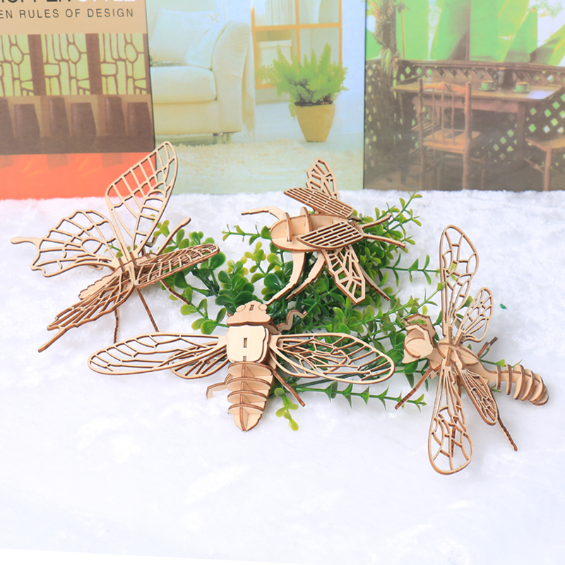 Wooden Montessori Educational Kids Puzzles Toys 3D Puzzle DIY Insects Animal Bee For Child Age 3 4 5 Boys And Girls