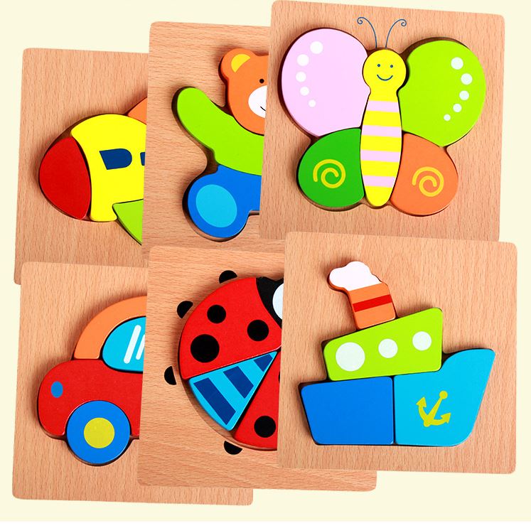 3D Eco-friendly Painted Wooden Animal Puzzles Montessori Toys Early Learning Preschool Gift Wooden Puzzle Set