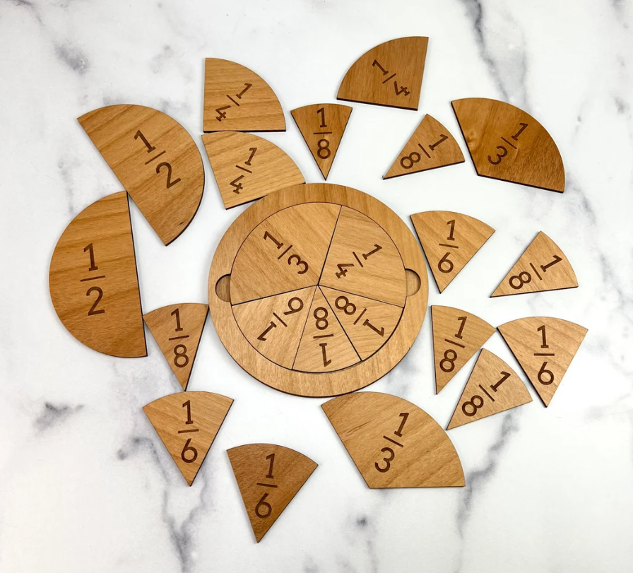 Natural Wooden Fractions Puzzle Board Maths Learning Educational Pop It Toys for Kids Math