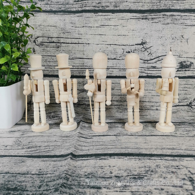 Single Pack Doll Paint 12cm Unfinished Blank Natural Wooden DIY Set Nutcracker For Kids Painting
