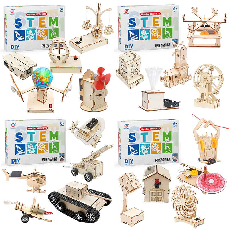 OEM Wooden 3D Puzzle Experiment Set Diy Assembly Science Engineering Porjects Kit Montessori Educational Stem Toys For Kids Gift