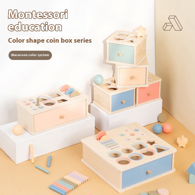 Montessori Wood Coin Box Educational Toy for Infants &amp; Children Color Recognition &amp; Shape Matching Early Education