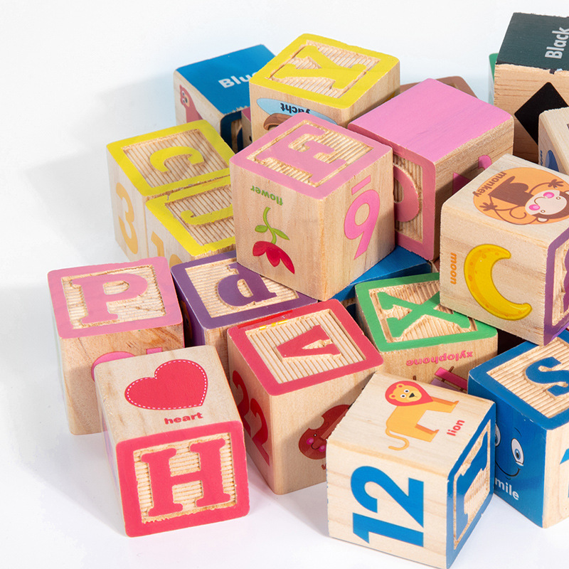 Custom Wood ABC Alphabet Building Block Sets Number Animal Sorting Games Learning Montessori Educational Toys Unisex