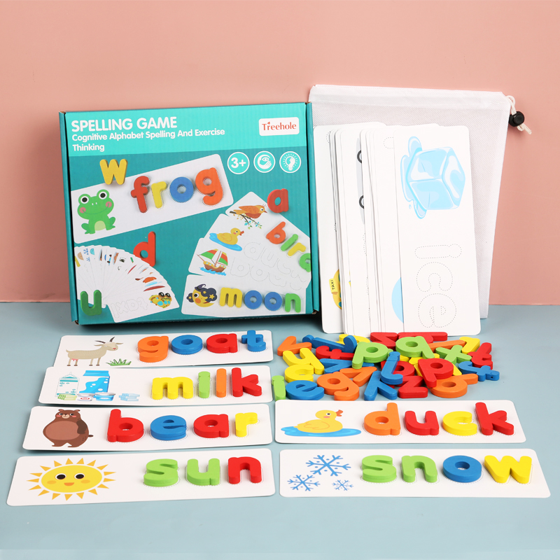 Montessori Wooden Educational Math &amp; Spelling Scrable Learning Toy Alphabet Puzzle Eco-friendly Preschool 3-6 Years Word Game