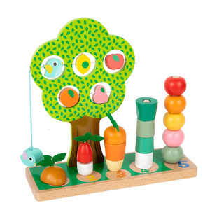 Montessori Children's Wooden Farm Vegetables Tree Stacking Blocks Games Educational Color Sorting Arts Crafts Gift Toys for Kids