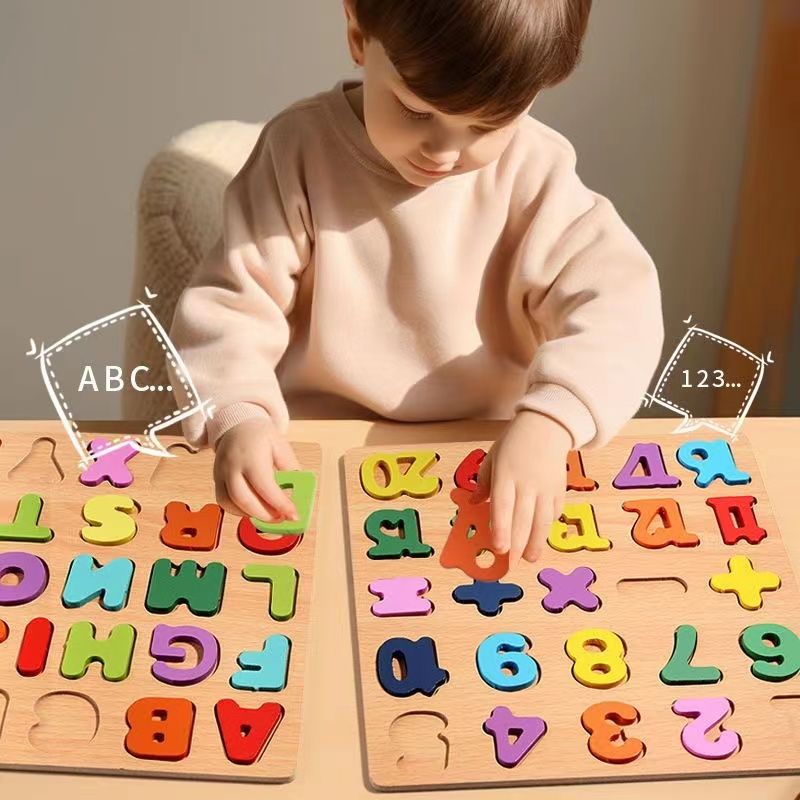 Montessori 3D Wooden Board Alphabet Number Kids Learning Cognitive Board Toys For Unisex