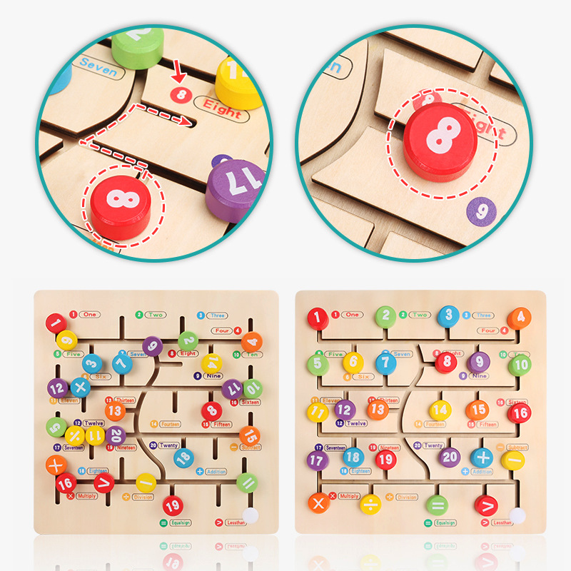 Maze Wooden Puzzle Toy Mobile Matching Digital Alphabet Cognitive Three-dimensional Building Blocks Walking Beads EN71 Certified