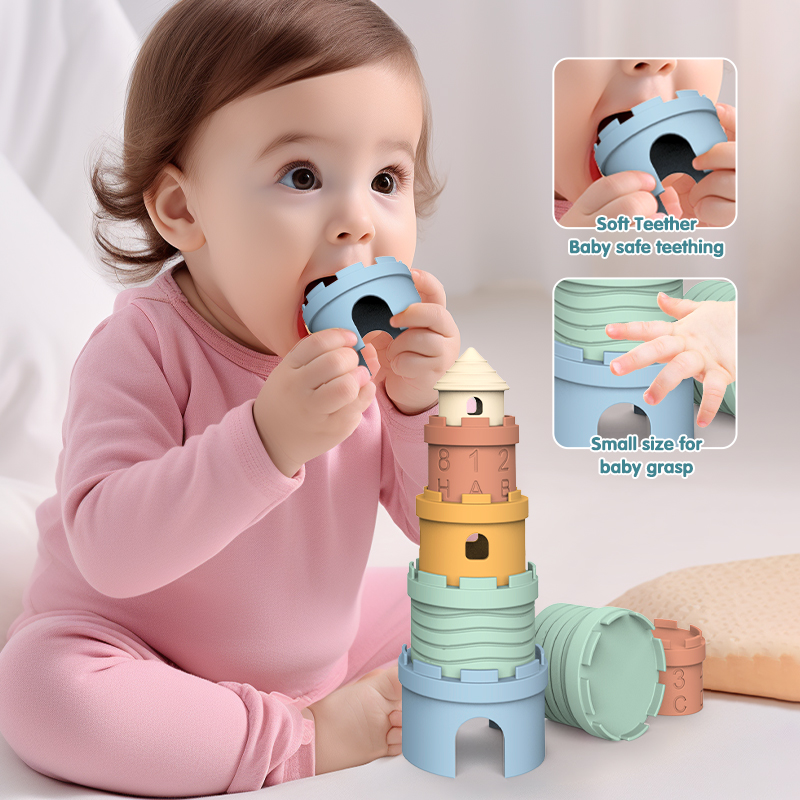 Montessori Educational Toys For Babies Soft Castles Stacking Building Blocks Silicone Baby Stacking Toys Soft Baby Teething Toys