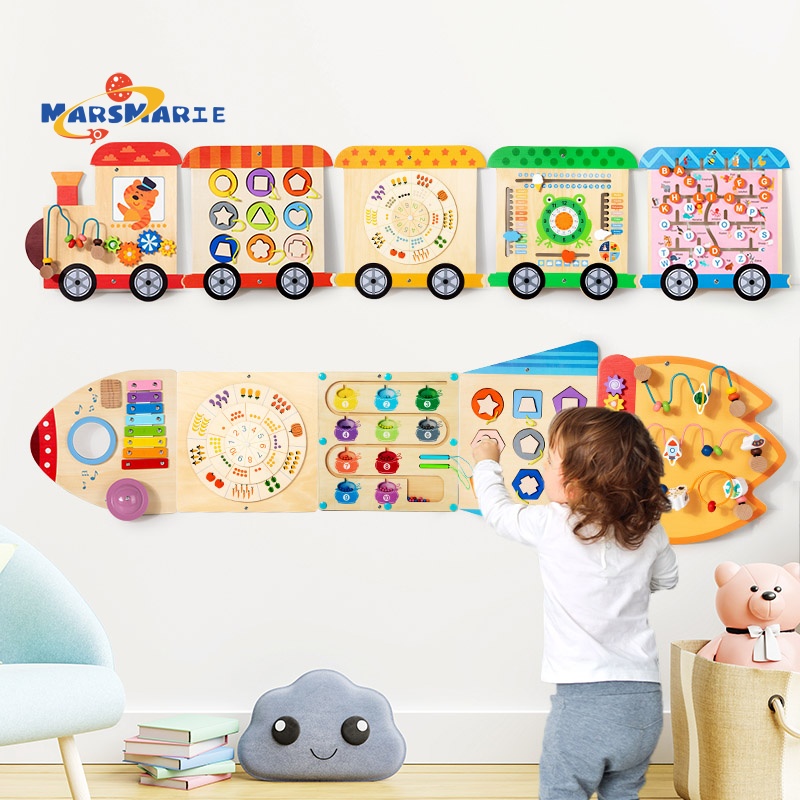 Montessori Sensorial Wooden Wall Game Interesting Educational Busy Board Toy Kids Wall Mount Learning Panels