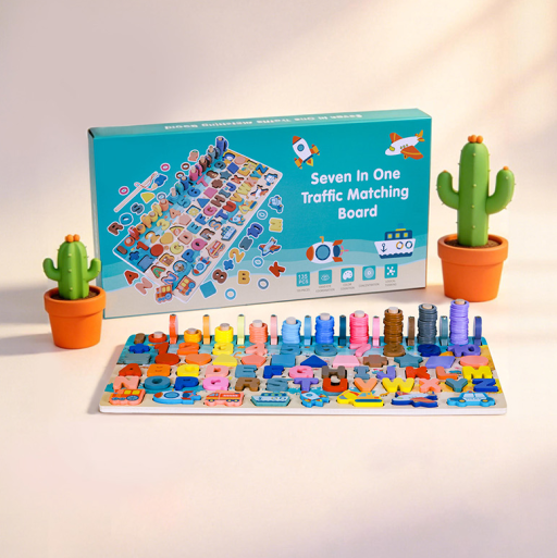 Wooden Toddler Activity Board Toy Alphabet Number Shape Sorting Fishing Game Counting Stacker Preschool Learning Factory OEM ODM