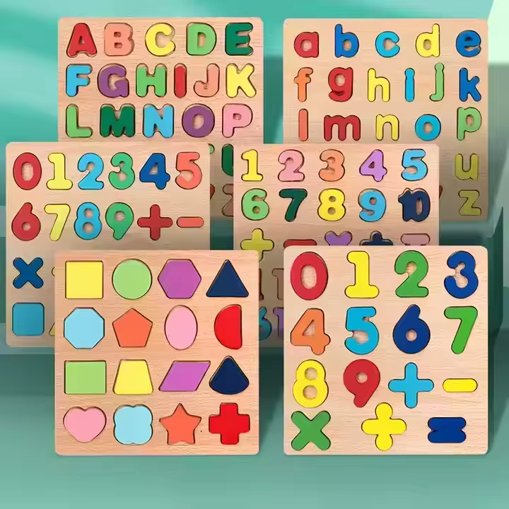 Montessori Learning Alphabets 3D Puzzle Game Number Shape Board for Kids Educational Toy for Boys Girls Wood Material MOQ 100pcs