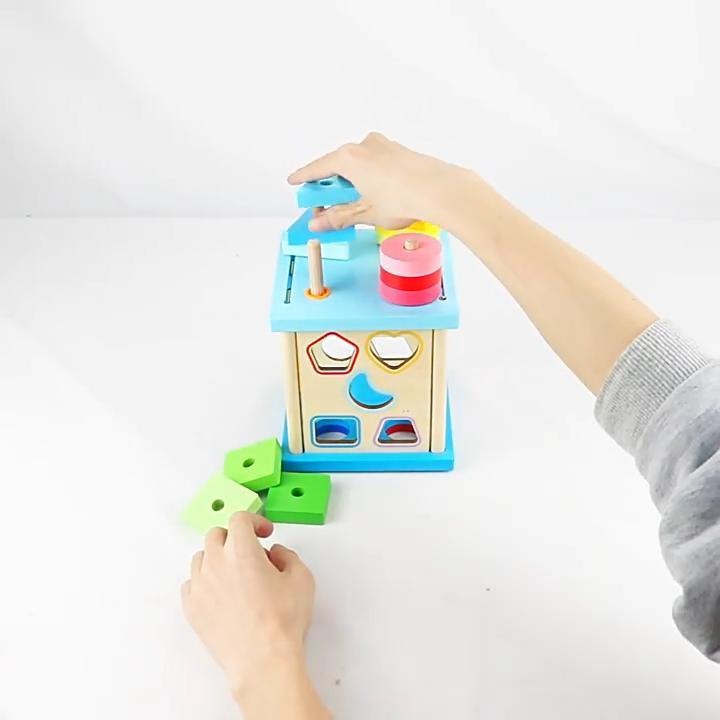 Children Early Educational Wooden Block Box Shape Sorting Toy Hot Selling 4 in 1 Wooden Toys Shape Cognitive Block Wooden
