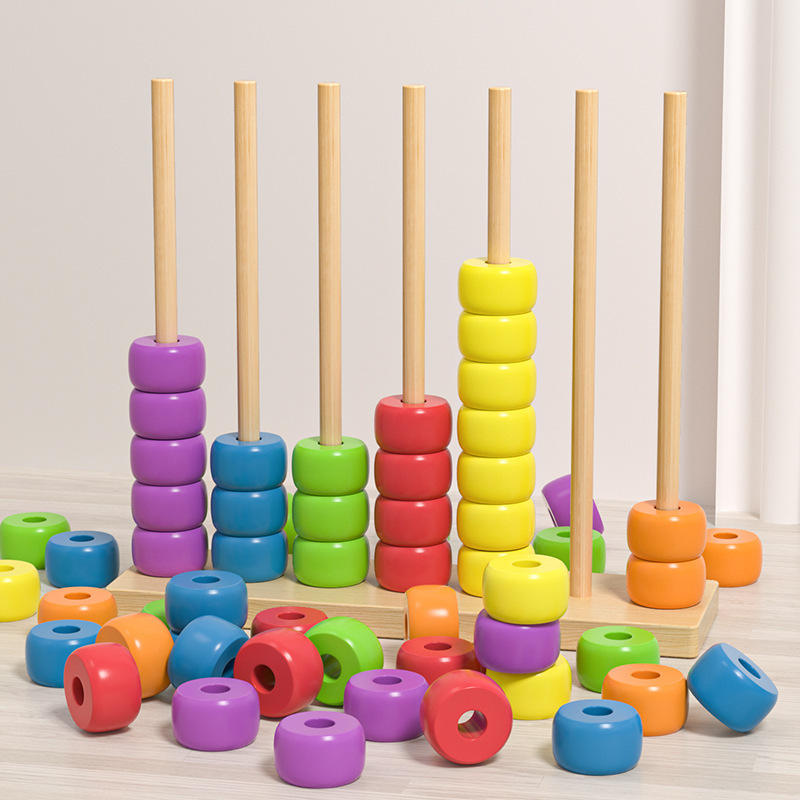 Hot Sale Educational Baby Wooden Toys Wooden Number Counting Stacker Wooden Stacking Rings