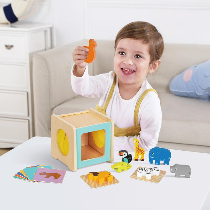 Educational Box Wooden Stacking Stones Shape Touch Box Memory Game Montessori Toys for Kids 25-30 Months