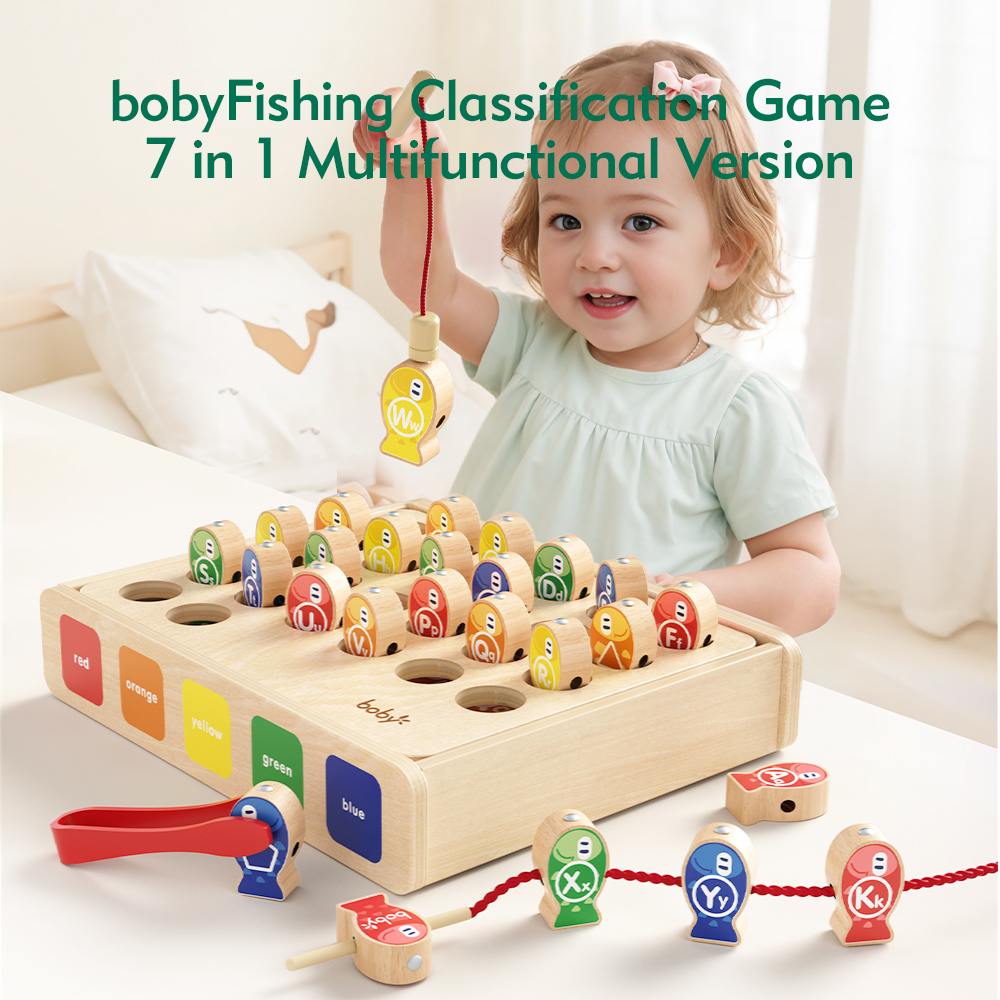 Montessori Wooden Sensory Toys for Toddlers 1-3 Years 26-Letter Magnetic Fishing &amp; Sorting Game Toy