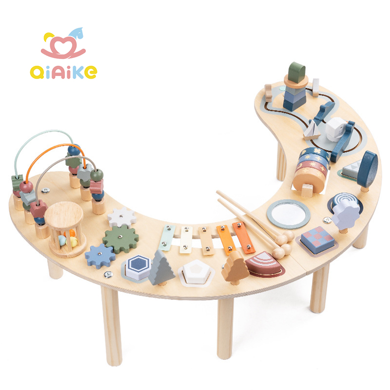 Qiaike Custom Montessori Wooden Sensory Play Table Baby Activity Center Learning Toys For 1+ Year Old Girls Boy Gifts