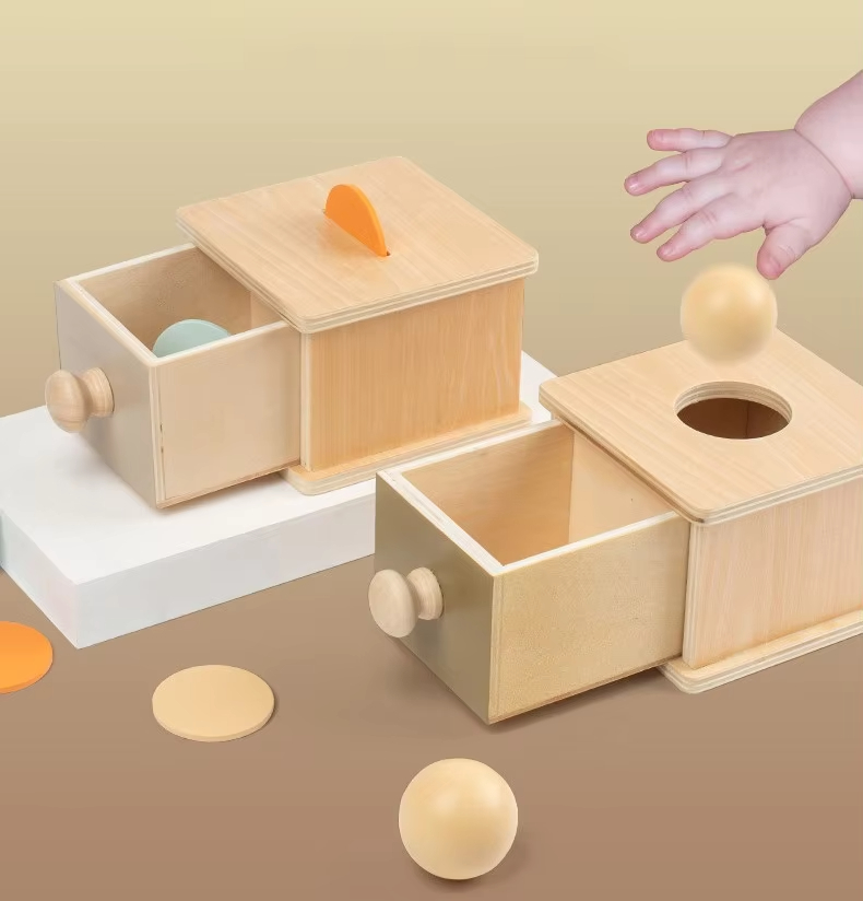 Baby Wooden Montessori Educational Toy Kids Wooden Ball Drawer Target Box Development Coin Box Materials Full Set Montessori Toy