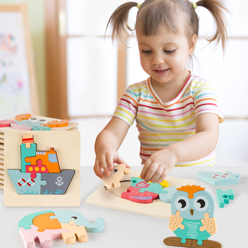 Wooden Chunky Puzzles for Toddlers Animal Vehicle Montessori Early Learning Educational Jigsaw Toys