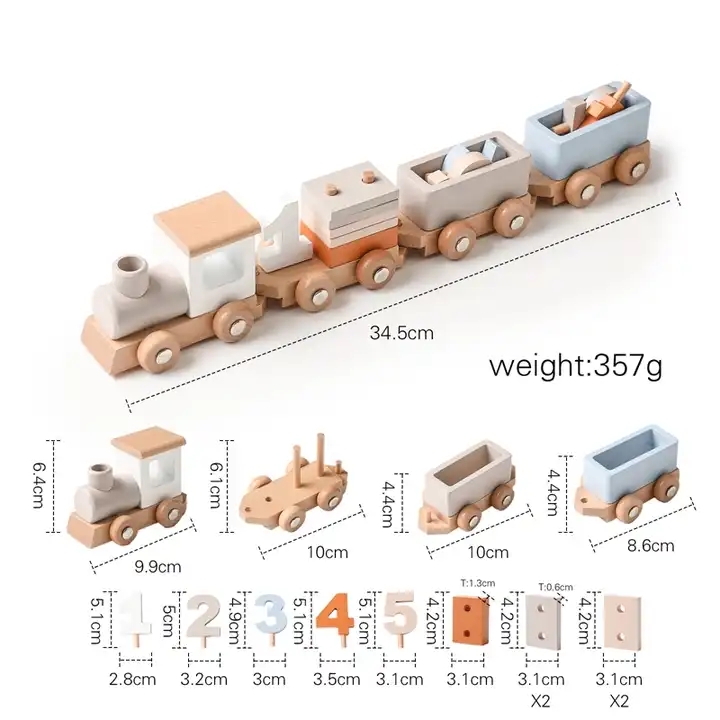 Wooden Number Train Building Blocks - Montessori-Inspired Stacking &amp; Counting Toy For Toddlers 1-5 Years, Birthday Gift