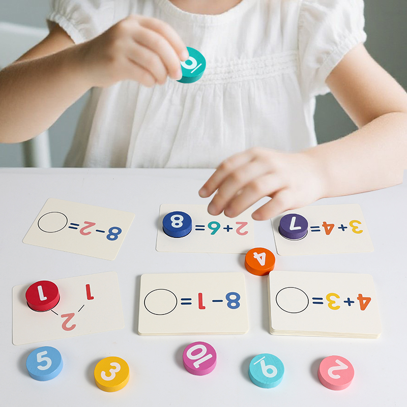 Homeschooling Addition and Subtraction Montessori Math Manipulative Game Wooden Ten-Frame Toy Set for Kindergarten Kids