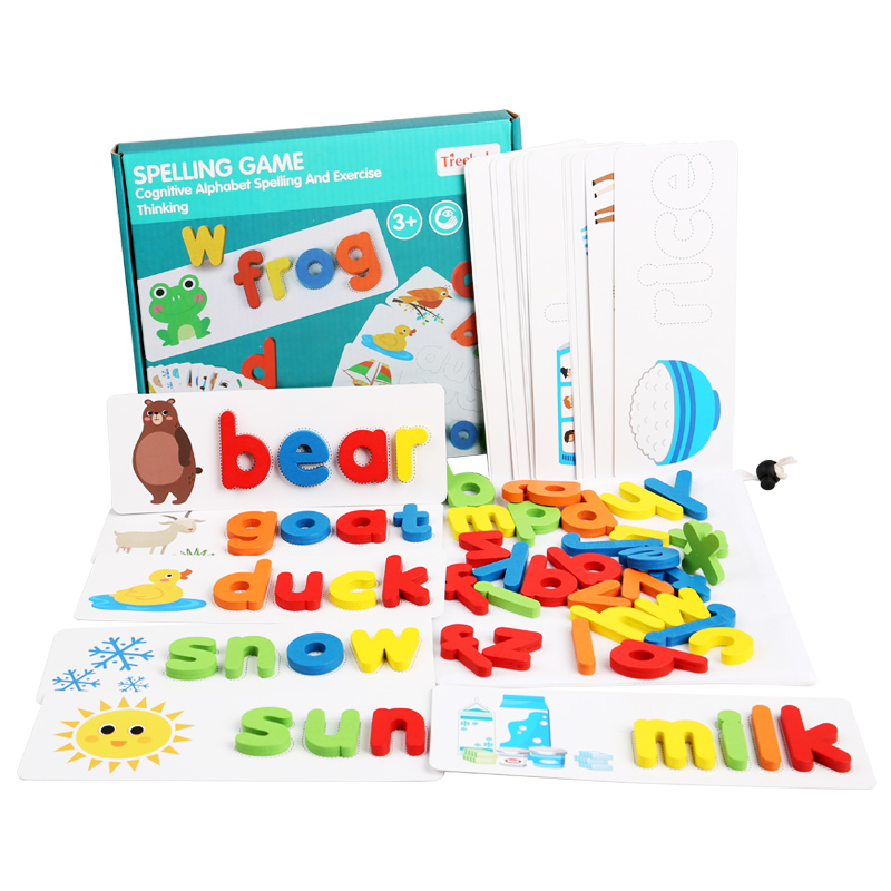 Montessori Wooden Educational Math &amp; Spelling Scrable Learning Toy Alphabet Puzzle Eco-friendly Preschool 3-6 Years Word Game