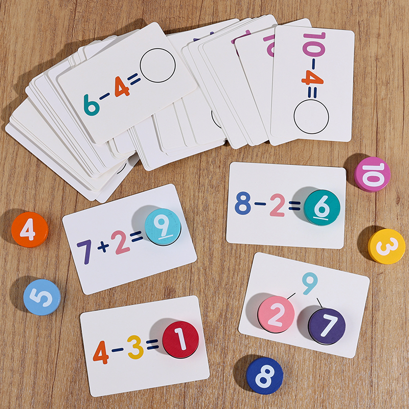 Homeschooling Addition and Subtraction Montessori Math Manipulative Game Wooden Ten-Frame Toy Set for Kindergarten Kids