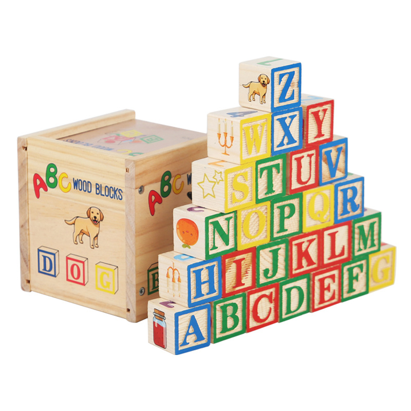 Wooden Building Block for Children Alphabet Learning Shape Recognition Animal Cognition Montessori ABC Toys for Kids Ages 3-5