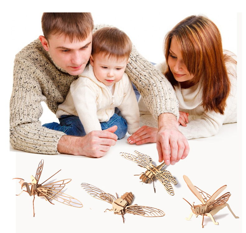 Wooden Montessori Educational Kids Puzzles Toys 3D Puzzle DIY Insects Animal Bee For Child Age 3 4 5 Boys And Girls