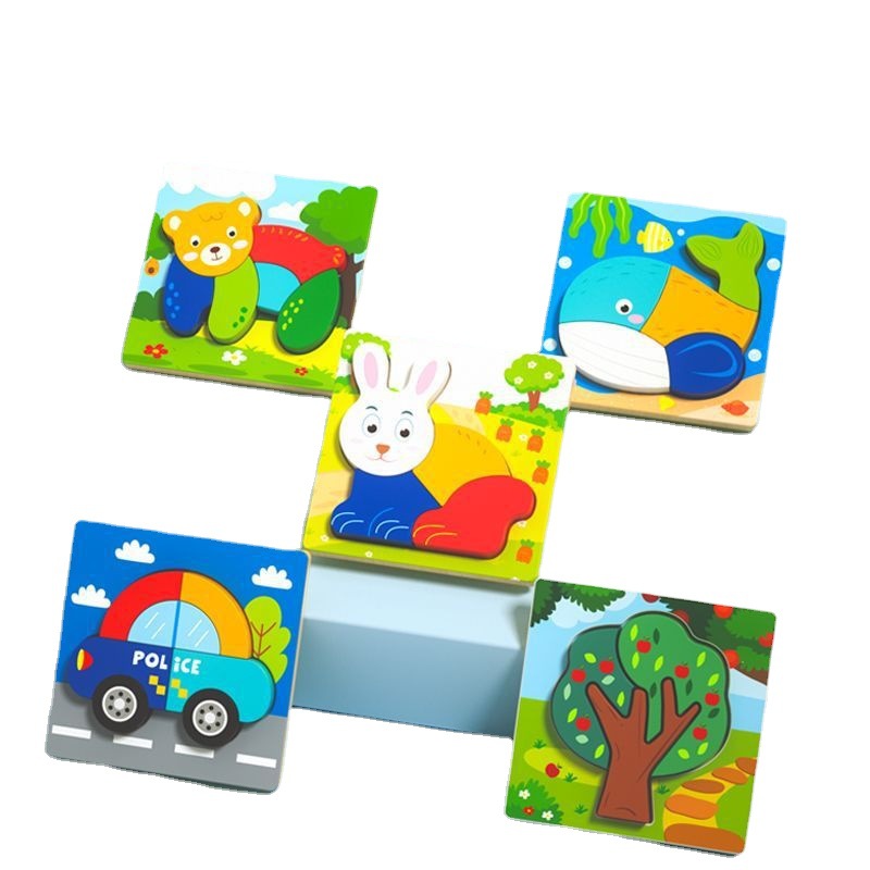 Montessori Puzzle Blocks for Early Childhood Education Cartoon Animals Wooden Toys Wholesale Magnetic Three-dimensional Puzzles