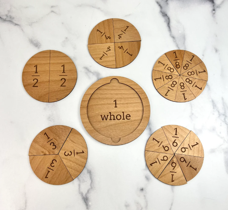 Natural Wooden Fractions Puzzle Board Maths Learning Educational Pop It Toys for Kids Math