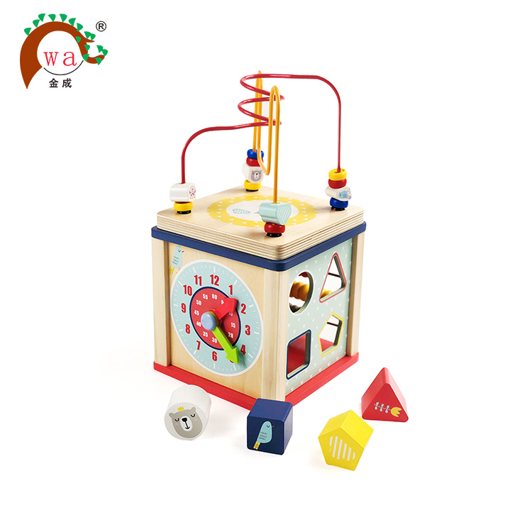 5 in 1 multi-function children wooden activity cube for baby