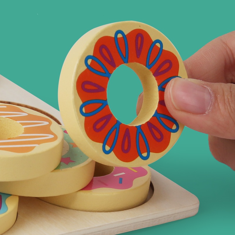 Montessori Toy Wooden Color Matching Toy, Funny Creative Activities Practical Educational Toy, Donuts Sorting Game for Kids Toys