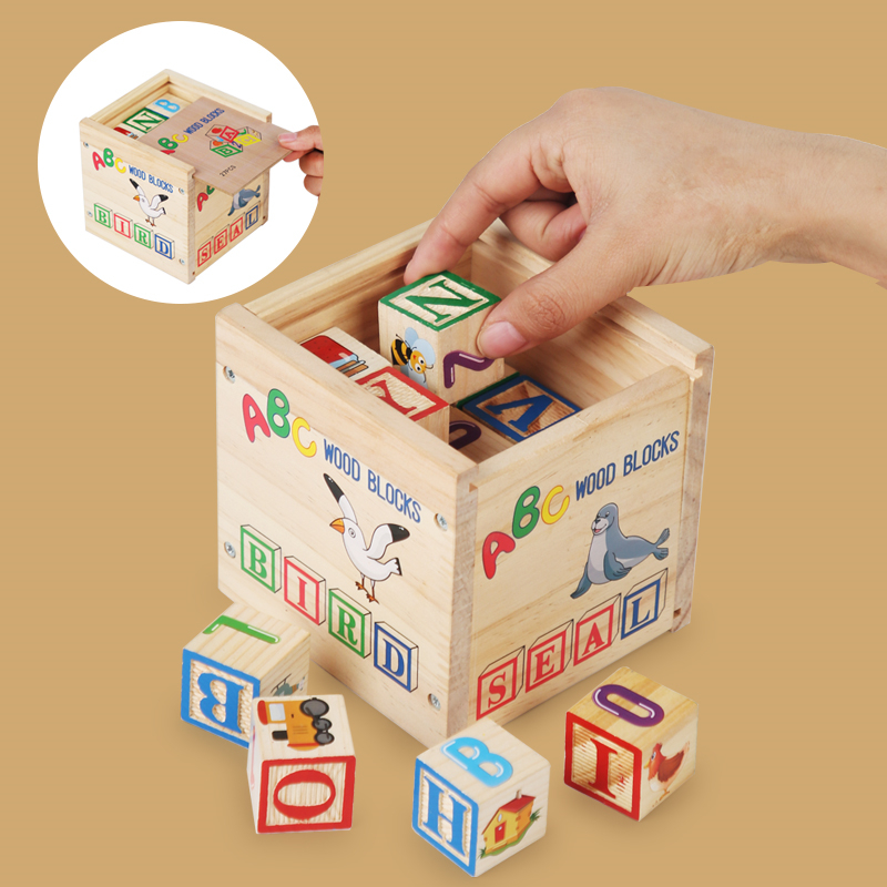 6 In1 Set ABC Letters DIY Wooden Toys Building Block Learning Shape Recognition Animal Cognition Juguetes for Kids Children
