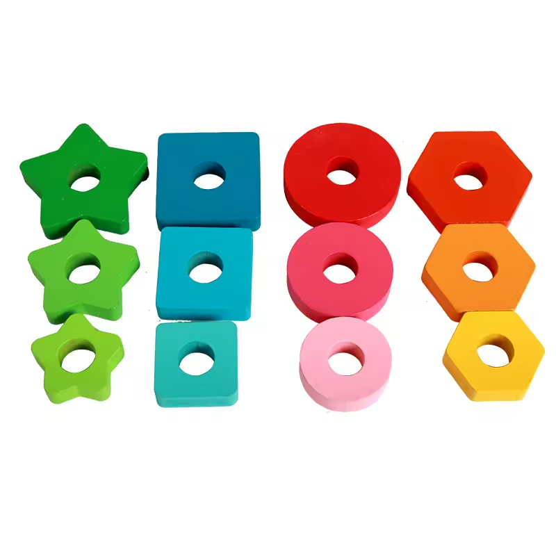 EDULAND Montessori Children's Wooden Turtle Sleeve Column Shape Blocks Board Game Educational Color Sorting Stacking Toys EN71
