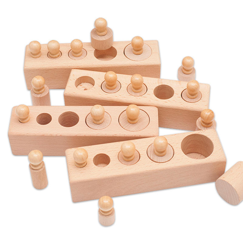 Montessori Wooden Sensory Cylinder Toy for Kids Color Matching Shape Recognition Educational Socket Toy for Cognitive