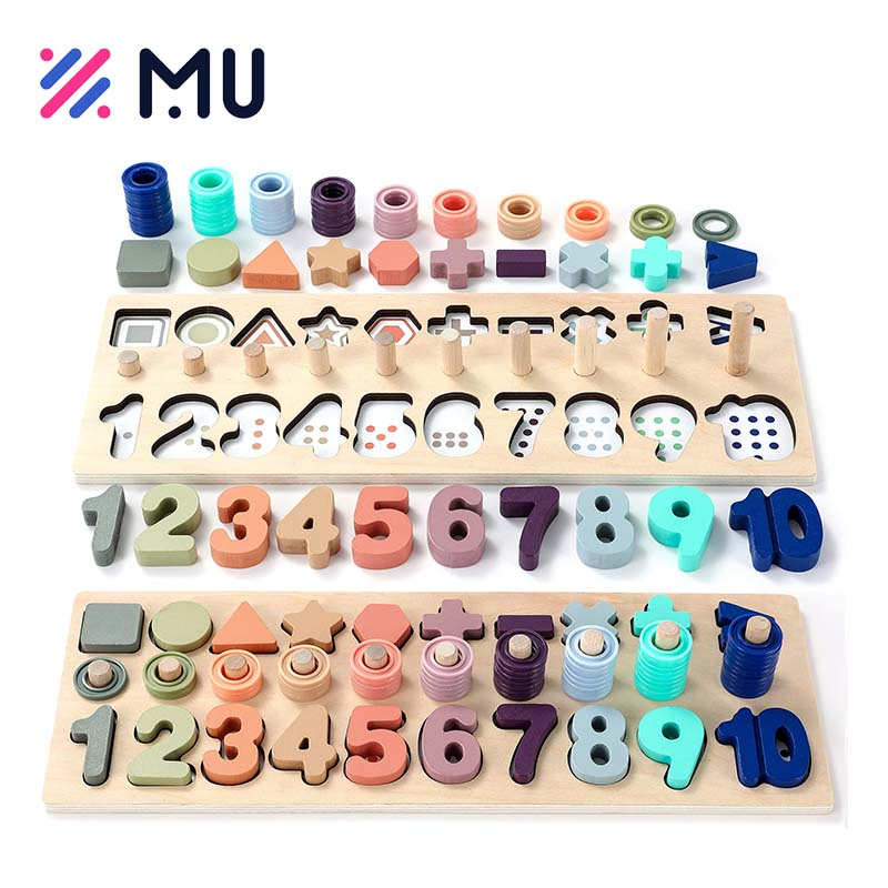 Montessori Shape Sorting Counting Game Wooden Number Puzzle Toys for Kids