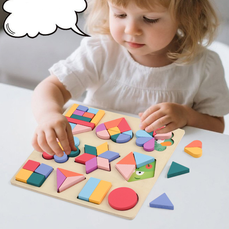 CE CPC Wholesale Creative Shape Matching Toy Children Thinking Training Shape Recognition Puzzles Wooden Geometric Shape Puzzles