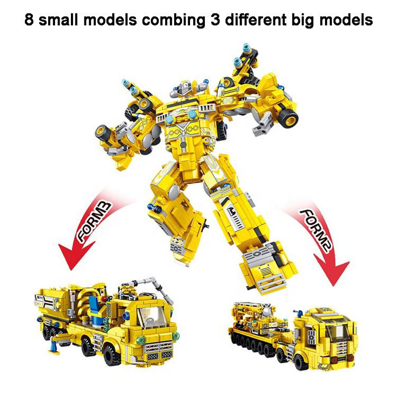 723 PCS Robot Building Kit 8-in-1 Kids Model Engineering Construction Vehicle Sets Stem Learning Building Bricks