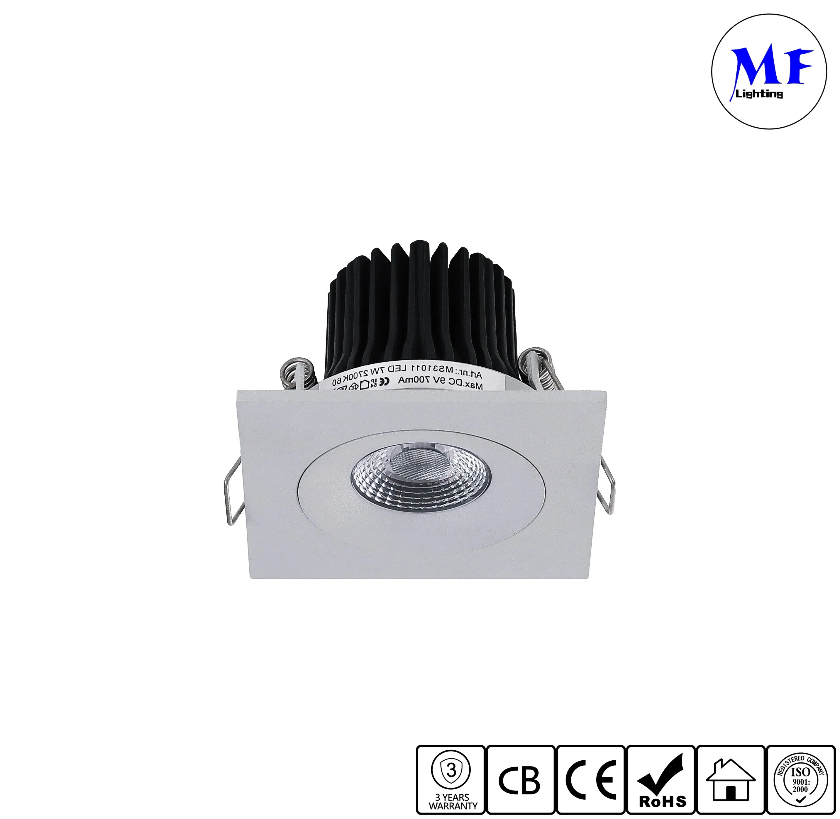 Factory Price 7W IP54 High CRI Aluminum Housing Square Recessed Downlight Interior Lighting LED Ceiling Down Light