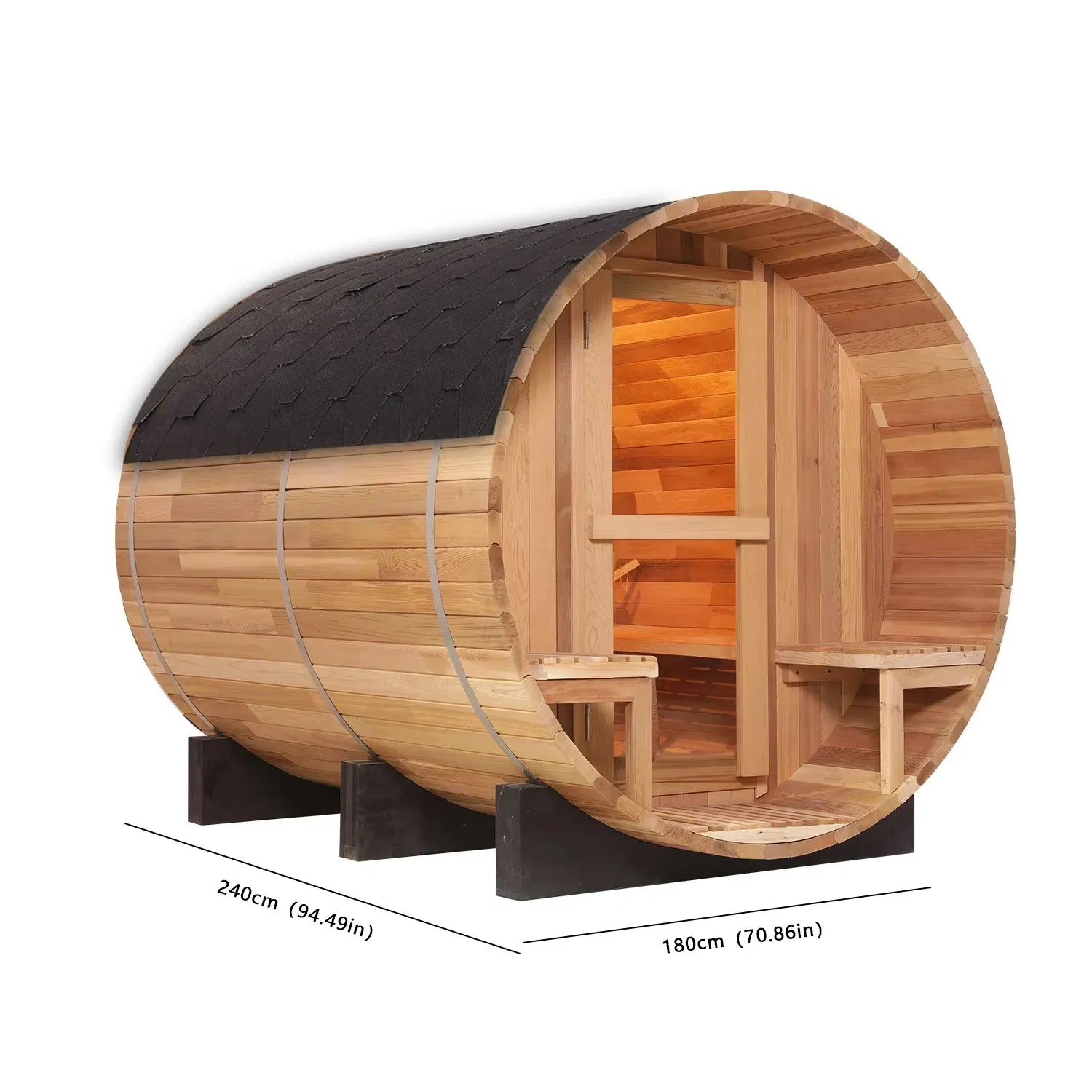 Panoramic Hemlock Wooden Barrel Outdoor Steam Sauna Room for Nature-Inspired Relaxation