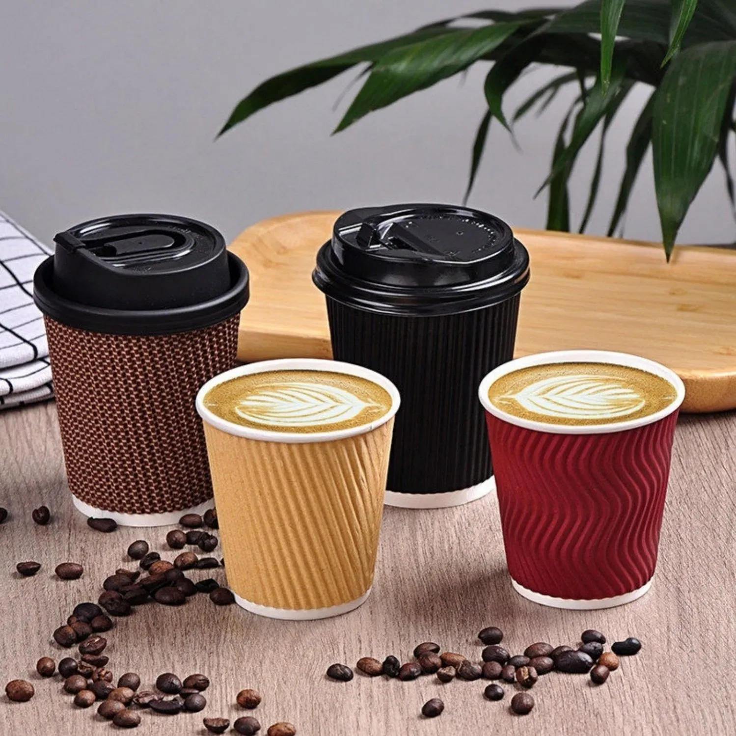 Luxury Embossed Corrugated Cups with Wallpaper Inspired Texture for High End Hotel Room Beverage Amenities