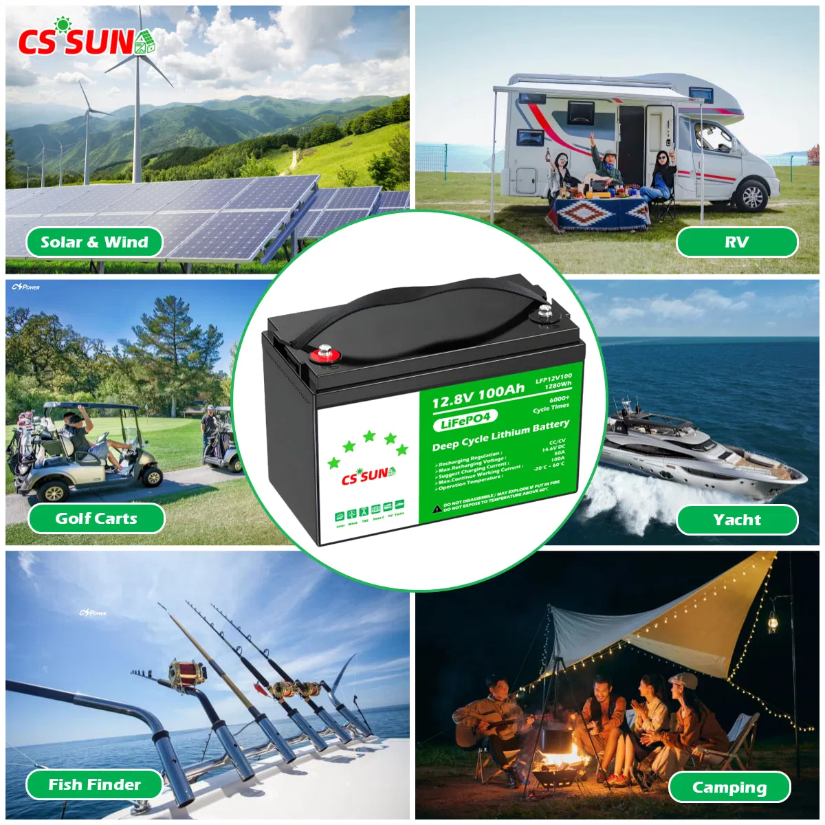 CSSUN 5Years Warranty 6000Cycle Long Life 12V/24V/48V 50ah/100ah/200ah/400Ah LiFePO4 Lithium Solar Battery