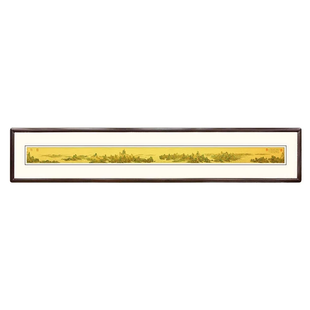 Traditional Chinese Landscape Endless Rivers &amp; Mountains Metal Wall Art Gold Decorative Painting for Home