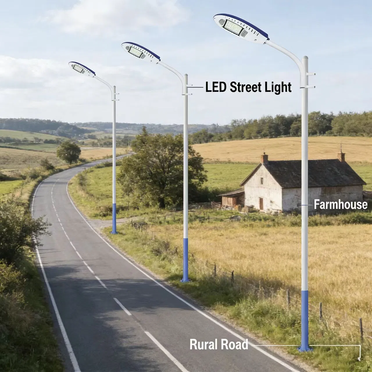 Blue-White Single Arm LED Street Light for Municipal &amp; Community Main Roads